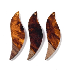 Resin & Wood Big Pendants, Leaf Charms, Saddle Brown, 51x14.5x3.5mm, Hole: 1.8mm(WOOD-F015-18B)