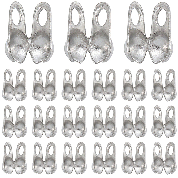 400Pcs 304 Stainless Steel Smooth Surface Bead Tips, Calotte Ends, Clamshell Knot Cover, Stainless Steel Color, 4x2mm, Hole: 1mm, Inner Diameter: 1.5mm