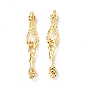 Brass Hook and S-Hook Clasps, Nickel Free, Real 18K Gold Plated, 32mm, Hole: 1.2mm