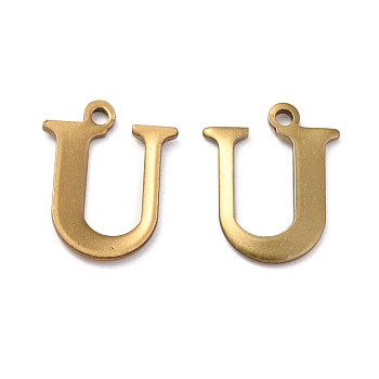 304 Stainless Steel Alphabet Charms, Antique Bronze, Letter.U, 12x9.5x1mm, Hole: 1mm