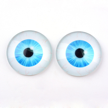 Glass Cabochons for DIY Projects, Half Round/Dome with Dragon Eye Pattern, Sky Blue, 10x3.5mm