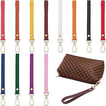 CHGCRAFT 12Pcs 12 Colors PU Leather Wrist Strap Keychains, with Light Gold Plated Alloy Swivel Clasps, Mixed Color, 19.2x1.2cm, 1pc/color