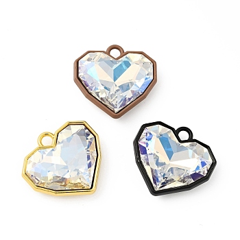 Glass Imitation Austrian Crystal Pendants, with Brass Findings, Heart, Mixed Color, 24x26x9mm, Hole: 3mm