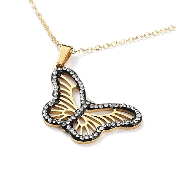 Butterfly Rhinestone Pendant Necklaces, Ion Plating(IP) 304 Stainless Steel Cable Chains, Golden, 18.11 inch(46cm)