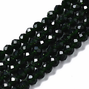 Synthetic Green Goldstone Beads Strands, Round, Faceted, 3mm, Hole: 0.6mm, about 129pcs/strand, 15.04 inch(38.2cm)
