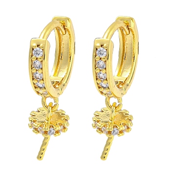 Brass Micro Pave Clear Cubic Zirconia Hoop Earring Findings, Ring, Real 18K Gold Plated, 17x5mm, Pin: 0.7mm