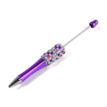 Beadable Pen, Plastic Ball-Point Pen, with Iron Rod & Rhinestone & ABS Imitation Pearl, for DIY Personalized Pen with Jewelry Beads, Blue Violet, 145~150x14.5mm