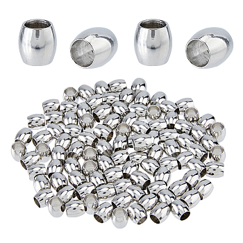 304 Stainless Steel European Beads, Barrel Large Hole Beads, Stainless Steel Color, 6x6mm, Hole: 4mm, 100pcs/box