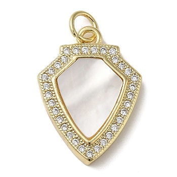 Brass Micro Pave Cubic Zirconia Pendants, with Shell, Real 18K Gold Plated, 20.5x15x3mm, Hole: 3.4mm