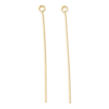Brass Eye Pins, Real 18K Gold Plated, 45x3x0.8mm, Hole: 1.8mm, Pin: 0.7mm