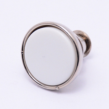 Alloy Button Pins for Jeans, with Resin, Garment Accessories, Flat Round, White, 16x15mm, Pin: 1.2mm, Hole: 1.2mm