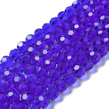 Transparent Glass Beads, Faceted(32 Facets), Round, Blue Violet, 8mm, Hole: 1mm, about 72pcs/strand, 20.67 inch(52.5cm)