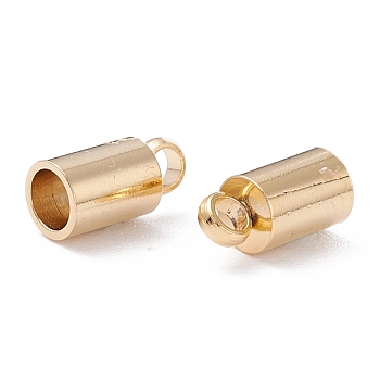201 Stainless Steel Cord Ends, End Caps, Column, Real 24K Gold Plated, 8x4mm, Hole: 1.5mm, Inner Diameter: 3mm