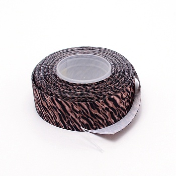 Polyester Ribbon, Leopard Print Theme Pattern, for Gift Wrapping, Floral Bows Crafts Decoration, Coconut Brown, 1 inch(25mm), about 10yards/roll
