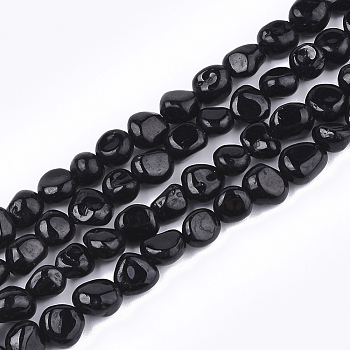 Natural Black Tourmaline Beads Strands, Nuggets, Tumbled Stone, 4~13x5~8x4~7mm, Hole: 1mm, about 46~50pcs/strand, 15.1 inch~15.7 inch