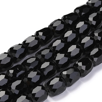 Electroplate Opaque Glass Beads, Faceted Barrel, Black, 10x10mm, Hole: 1mm