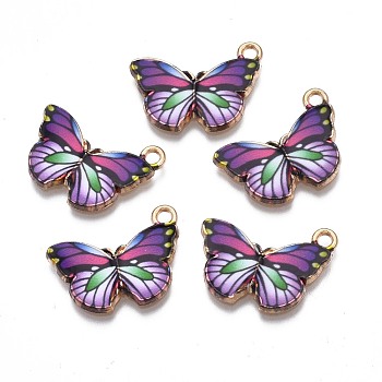 Printed Alloy Pendants, Cadmium Free & Nickel Free & Lead Free, Light Gold, Butterfly, Slate Blue, 15x20x1.5mm, Hole: 1.8mm