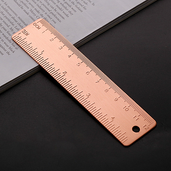 12cm Durable Straight Brass Ruler, Metal Bookmark Measuring Tool, School Office Supplies, Rose Gold, 126x30x10mm