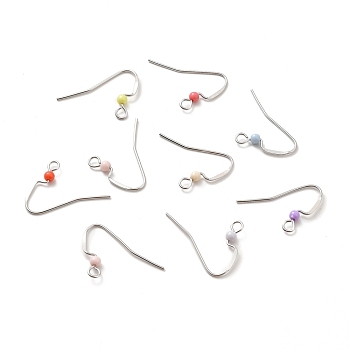 316 Surgical Stainless Steel Earring Hooks, with Beads and Horizontal Loop, Stainless Steel Color, Mixed Color, 17x22x3mm, Hole: 2mm, Pin: 0.6mm