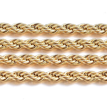 Handmade Ion Plating(IP) 304 Stainless Steel Rope Chains, Unwelded, with Spool, Golden, 3mm, about 32.8 Feet(10m)/roll