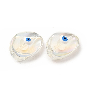 Transparent Glass Beads, with Enamel, Teardop with Evil Eye Pattern, White, 18.5x12.5x8mm, Hole: 1.2mm
