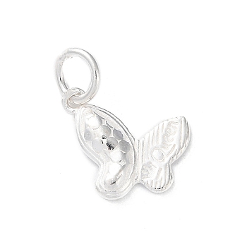 925 Sterling Silver Insect Charms, with Jump Rings, Silver Color, Butterfly, 11.5x12.5x2.3mm, Hole: 3.8mm