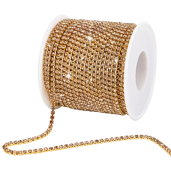 Iron Rhinestone Cup Chains, Strass Chains, Wedding Dress Decoration, Golden, Lt.Col.Topaz, 2.2x2mm, about 74.97 Feet(22.85m)/Roll