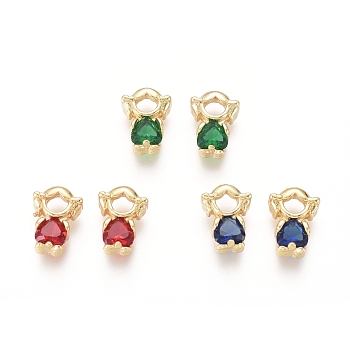 Golden Plated Brass Charms, with Cubic Zirconia, Girl, Mixed Color, 11x8x3.5mm, Hole: 1x2.5mm
