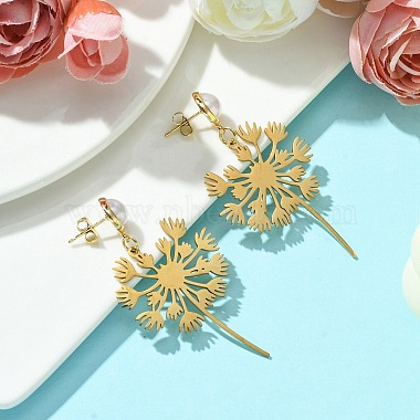 201 Stainless Steel Dandelion Dangle Stud Earrings with Brass Pins(EJEW-TA00387)-2