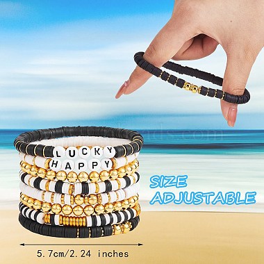 Ensemble de bracelets extensibles en perles heishi en argile polymère faits à la main(BJEW-PH01484)-2