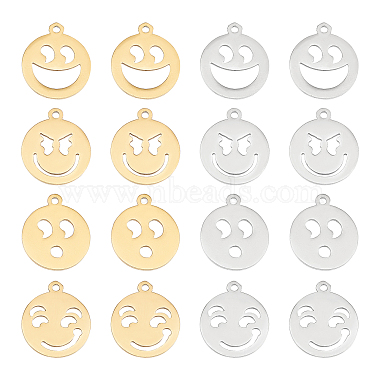 Golden & Stainless Steel Color Flat Round 201 Stainless Steel Pendants