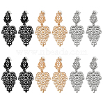6Pairs 3 Colors Alloy Dangle Stud Earrings for Women, Hollow Leaf, Mixed Color, 62x27mm, 2pairs/color(EJEW-HY0001-16)