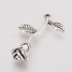Tibetan Style Alloy Pendants, Flower, Cadmium Free & Lead Free, Antique Silver, 33x18x7.5mm, Hole: 1.5mm, about 315pcs/1000g(X-TIBE-T011-48AS-LF)