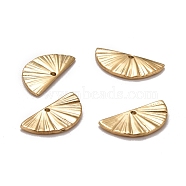 Ion Plating(IP) 304 Stainless Steel Pendants, Manual Polishing, Textured, Half Round, Real 24K Gold Plated, 7.5x15x1mm, Hole: 1mm(X-STAS-D177-03G-01)