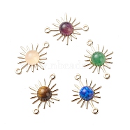 Natural Mixed Gemstone Connector Charms, Sun Links, with Real 14K Gold Plated Brass Findings, 18x13.5x4mm, Hole: 1mm(X-PALLOY-JF01938)