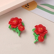 Opaque Resin Cabochons, Flower, Red, 34x29mm(PW-WG2B15B-04)