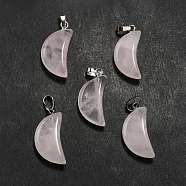 Natural Rose Quartz Pendants, Moon Charms, with Platinum Tone Brass Findings, 25~25.5x12x5.5mm, Hole: 6x2.5mm(G-Z022-05E)
