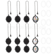 Elite 8Pcs 2 Styles Alloy Pendant Cabochon Settings, with Brass Chain Extender, Memorial Photo Pendants for Cap, with 12Pcs Oval Glass Cabochons, Electrophoresis Black, Tray: 25x18mm, 210~250mm, 4pcs/style(FIND-PH0010-58)