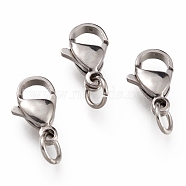 304 Stainless Steel Lobster Claw Clasps, With Jump Ring, Stainless Steel Color, 12x7x3.5mm, Hole: 3mm, Jump Ring: 5x0.6mm(X-STAS-G240-01D-P)
