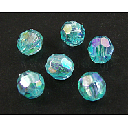 Eco-Friendly Transparent Acrylic Beads, Faceted, Round, AB Color, Sky Blue, 8mm, Hole: 1.5mm, about 2000pcs/500g(TACR-PL642-8mm-25)