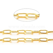 Brass Paperclip Chains, Flat Oval, Drawn Elongated Cable Chains, Soldered, with Spool, Cadmium Free & Nickel Free & Lead Free, Golden, 6x2.6x0.4mm, about 301.83 Feet(92m)/roll(CHC-S008-001C-G)