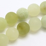 Natural New Jade Stone Frosted Round Bead Strands, 6mm, Hole: 1mm, about 65pcs/strand, 15.0 inch(G-O039-06-6mm)