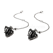 Natural Obsidian Triangle Dowsing Pendulum Pendants, with Quartz Crystal Round Beads, Rack Plating Alloy Findings & Chains, Cadmium Free & Lead Free, 290mm(G-G022-01AS-07)