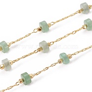 Handmade Natural Green Aventurine Beaded Chains, with Brass Chains, with Spool, Long-Lasting Plated, Soldered, Golden, 5.5~6mm, Llink: 5.5~6x4~4.5mm and 2x1x0.2mm, about 32.8 Feet(10m)/roll(CHC-E019-02D)