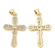 Brass Micro Pave Cubic Zirconia Pendants, Lead Free & Cadmium Free, Long-Lasting Plated, Cross, Real 18K Gold Plated, 27.5x18x3mm, Hole: 3.5x3mm(KK-D027-02G)