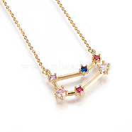 304 Stainless Steel Pendant Necklaces, with Brass Cubic Zirconia Pendants, Twelve Constellations, Gemini, 17.79 inch~18.3 inch(45.2~46.5cm), 1.2mm, 24x15x3mm(NJEW-E138-07H)