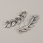 Tibetan Style Alloy Pendants, Leafy Branch Charms, Olive Branch, Antique Silver, 52x15.5x3mm, Hole: 3mm(FIND-TAC0002-061G)