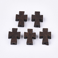 Natural Wooden Beads, Dyed, Cross, Coconut Brown, 13.5x10x4.5mm, Hole: 1.5mm(WOOD-S050-39)
