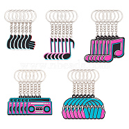 60pcs 5 Style PVC Pendant Keychain, with Iron Findings, Radio & Music Note & Headset, Mixed Patterns, 8.5~10cm, 12pcs/style(KEYC-CP0001-07)