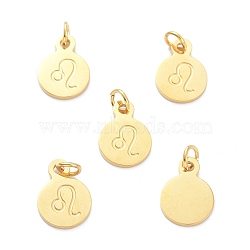 Golden Plated 304 Stainless Steel Charms, Flat Round with Constellations Pattern, Leo, 13.5x10x1mm, Jump Ring: 5x1mm, Hole: 3mm(STAS-C022-01B-G)